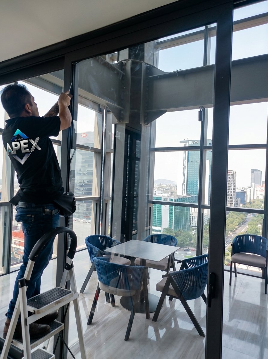 Cancelería monumental de aluminio y vidrio en rascacielos CDMX – Cancelería APEX